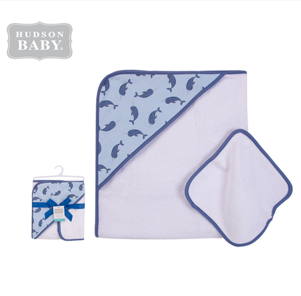 Hudson Baby Hooded Towel and Washer Set for Bath Time