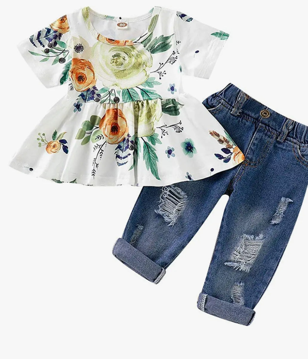 Floral Top and Jeans Set