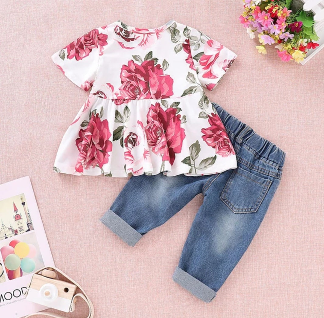 Floral Top and Jeans Set
