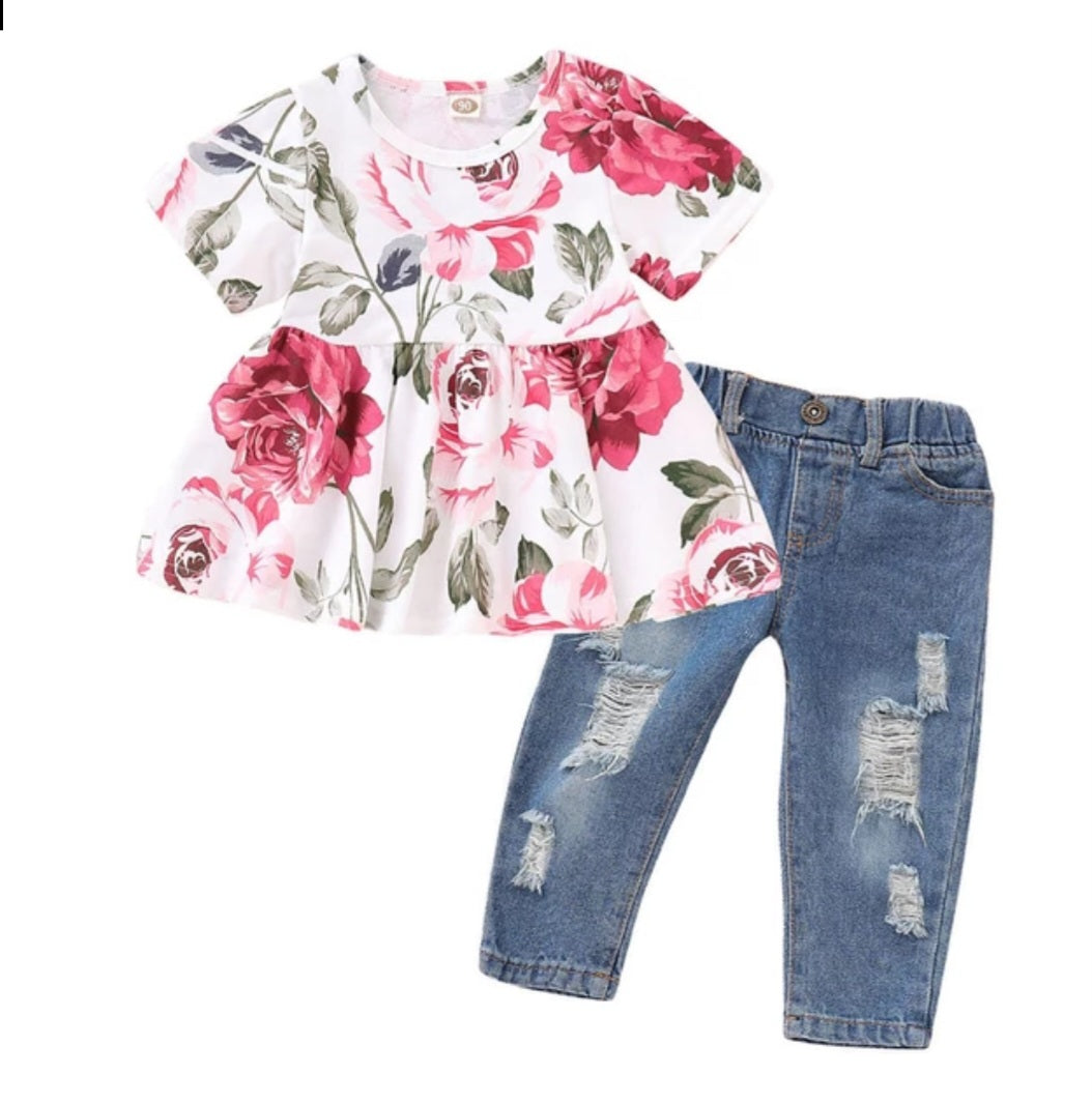 Floral Top and Jeans Set