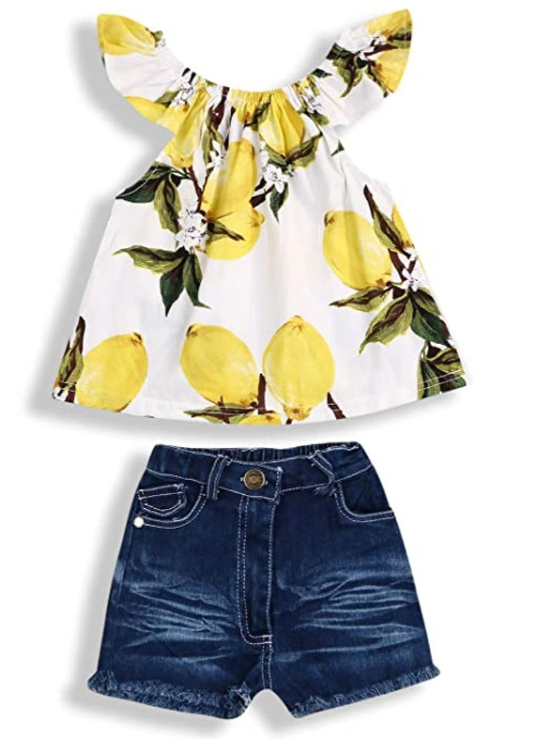 Lush Lemon Jean Shorts and Top Set