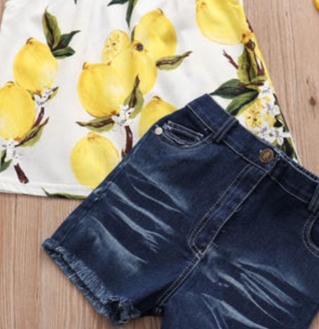 Lush Lemon Jean Shorts and Top Set