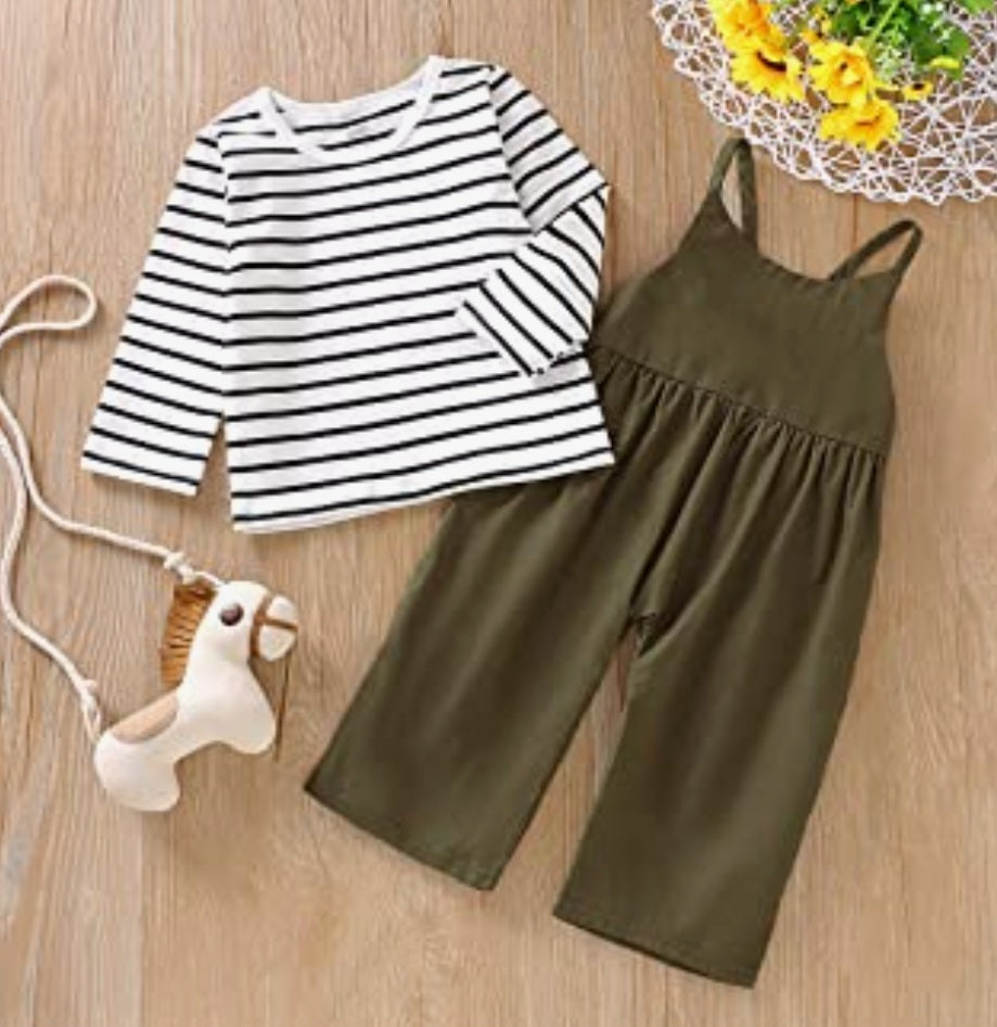 Little girls Stripe Top and jumpsuit Set