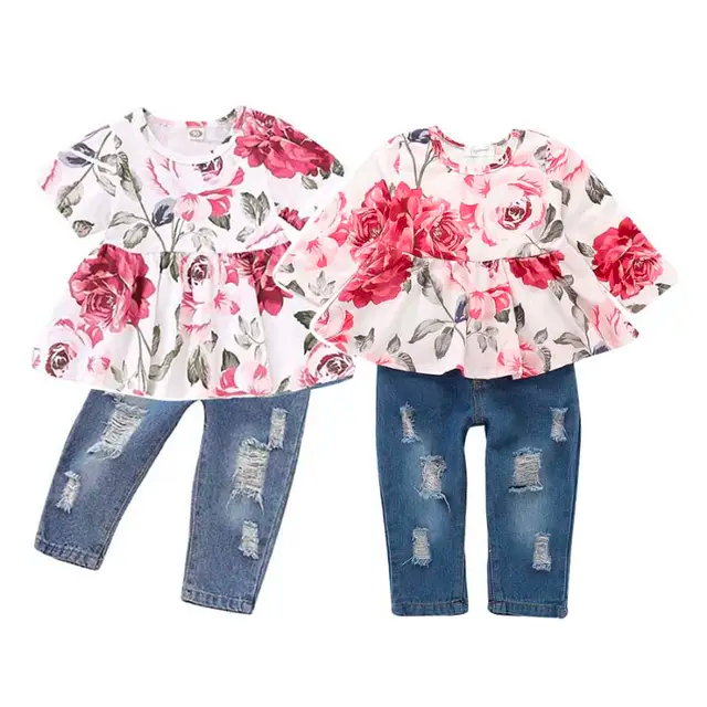 Floral Top and Jeans Set