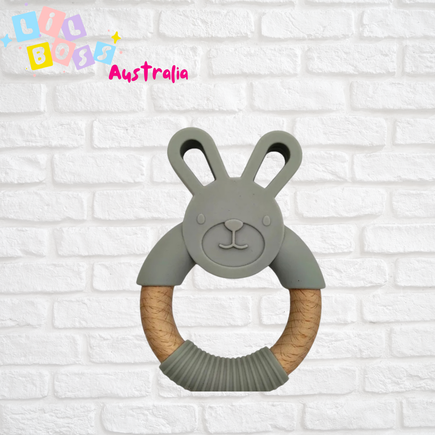 Silicone and wood teething ring