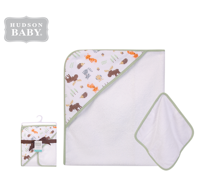 Hudson Baby Hooded Towel and Washer Set for Bath Time