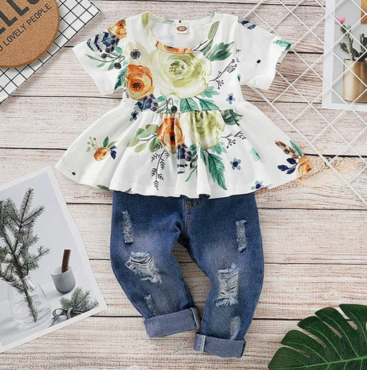 Floral Top and Jeans Set