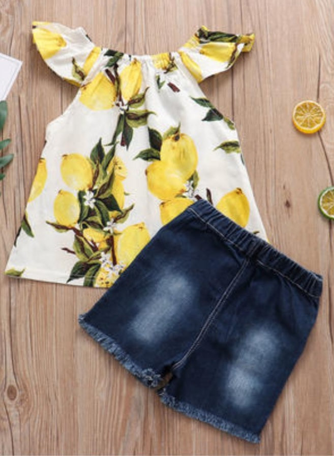 Lush Lemon Jean Shorts and Top Set