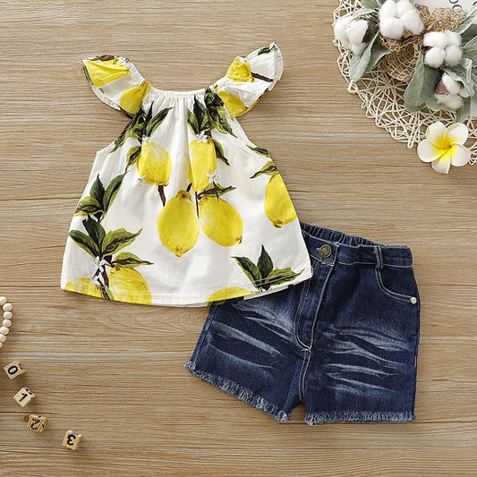 Lush Lemon Jean Shorts and Top Set